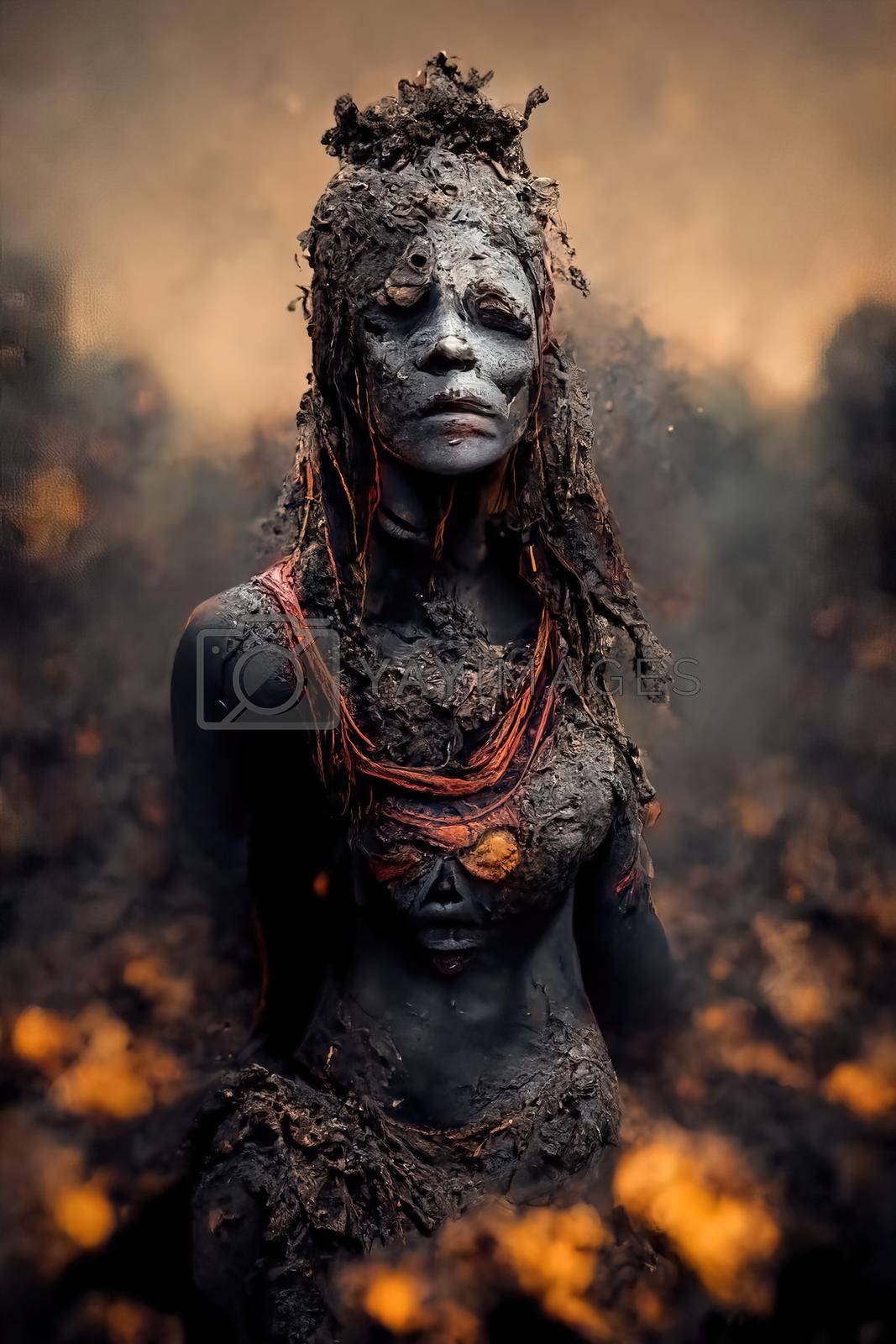 Royalty free image of Tribal woman with face mask covered with mud, 3d Illustration by Farcas
