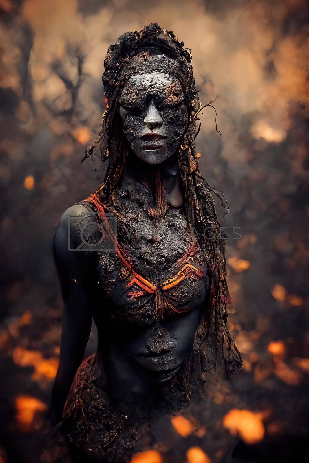 Royalty free image of Tribal woman with face mask covered with mud, 3d Illustration by Farcas