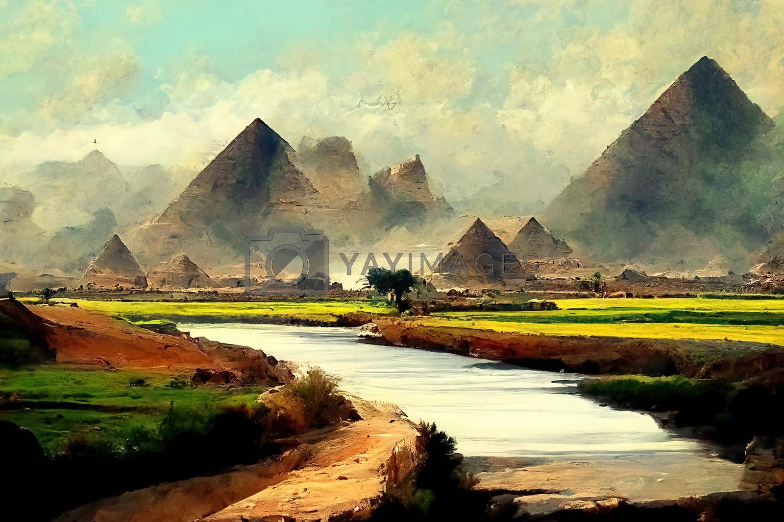 Royalty free image of Amazing landscape in Egypt, oil paint, Illustration by Farcas
