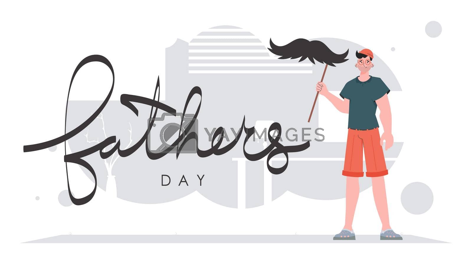 Royalty free image of Father's day poster. A man holds a mustache on a stick. trendy style. Vector illustration. by Javvani