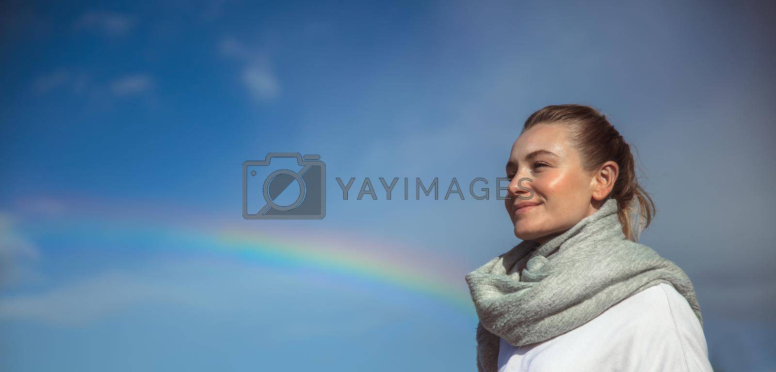 Royalty free image of Happy Woman and Rainbow by Anna_Omelchenko
