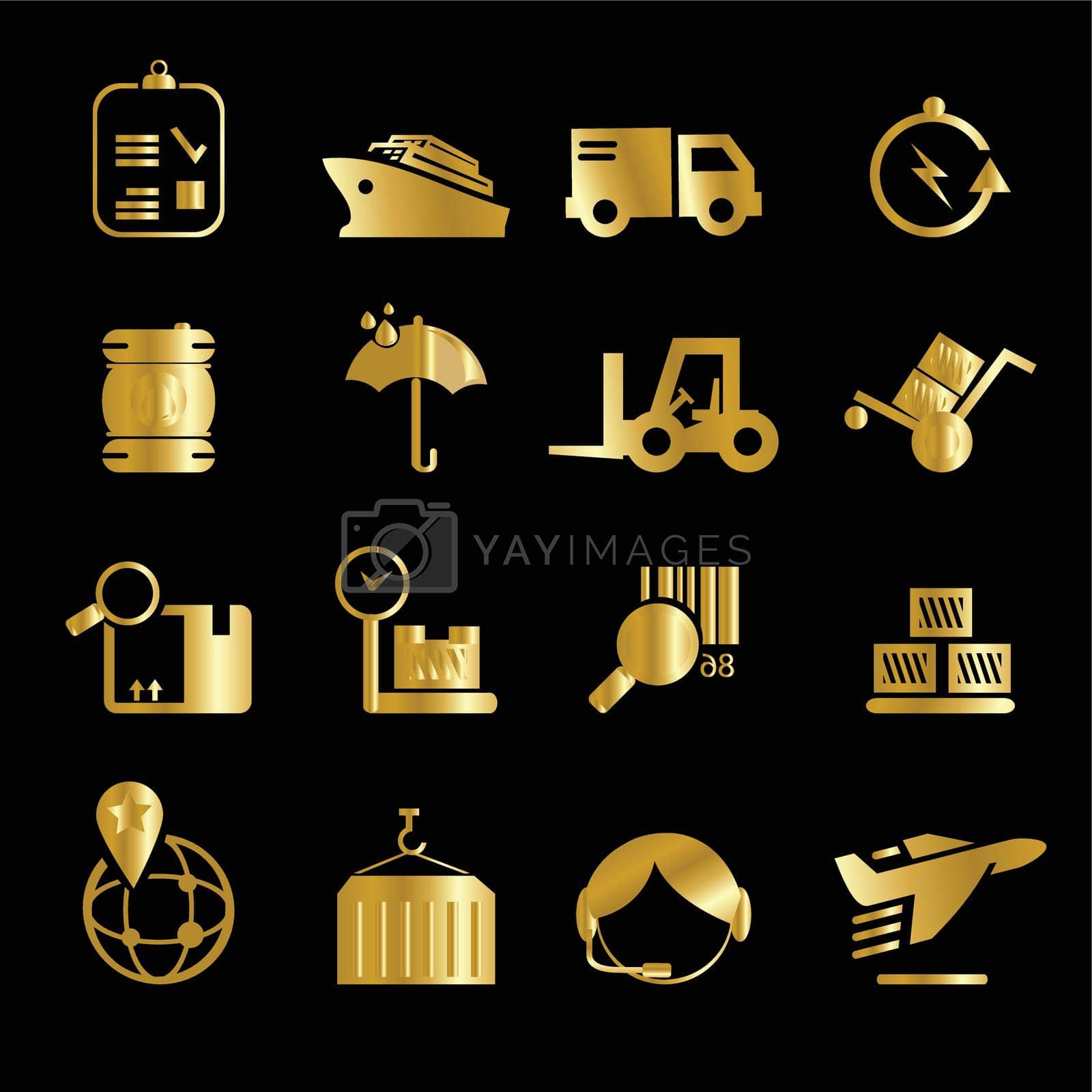 Royalty free image of Set of gold logistics and shipping icons by Vinhsino