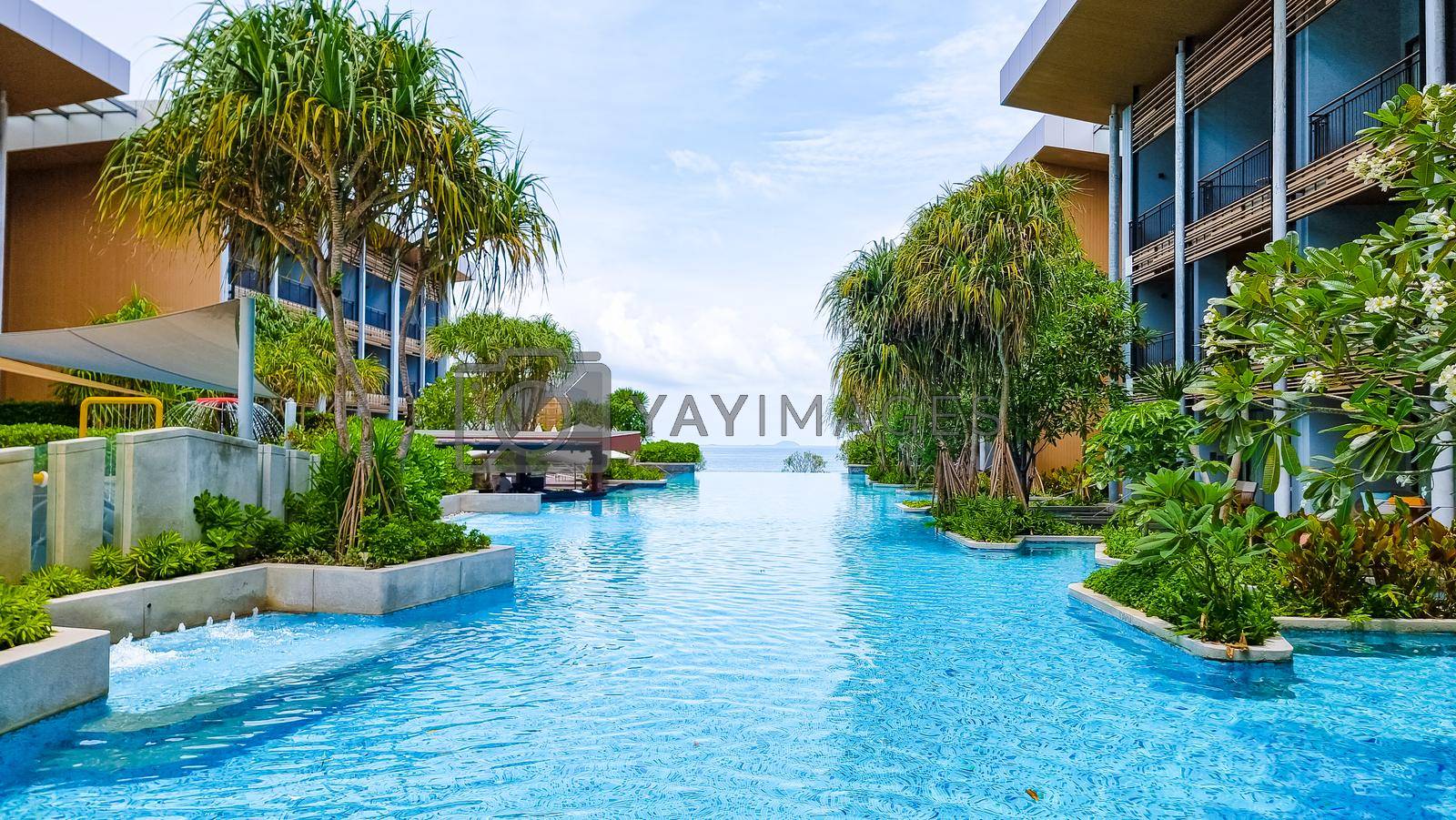 Pattaya Thailand August 2022, Luxury hotel with swimming pool, Renaissance Pattaya resort.
