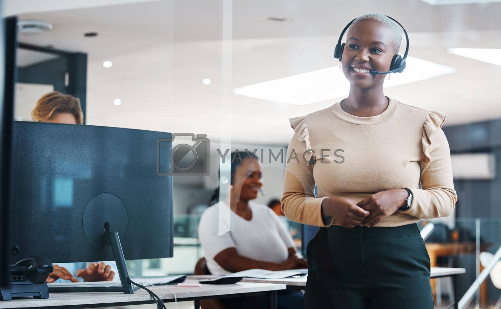 Call center, customer support or communication with a woman employee consulting, telemarketing and offering help. Customer service, contact us and consultant with a female giving advice and talking.
