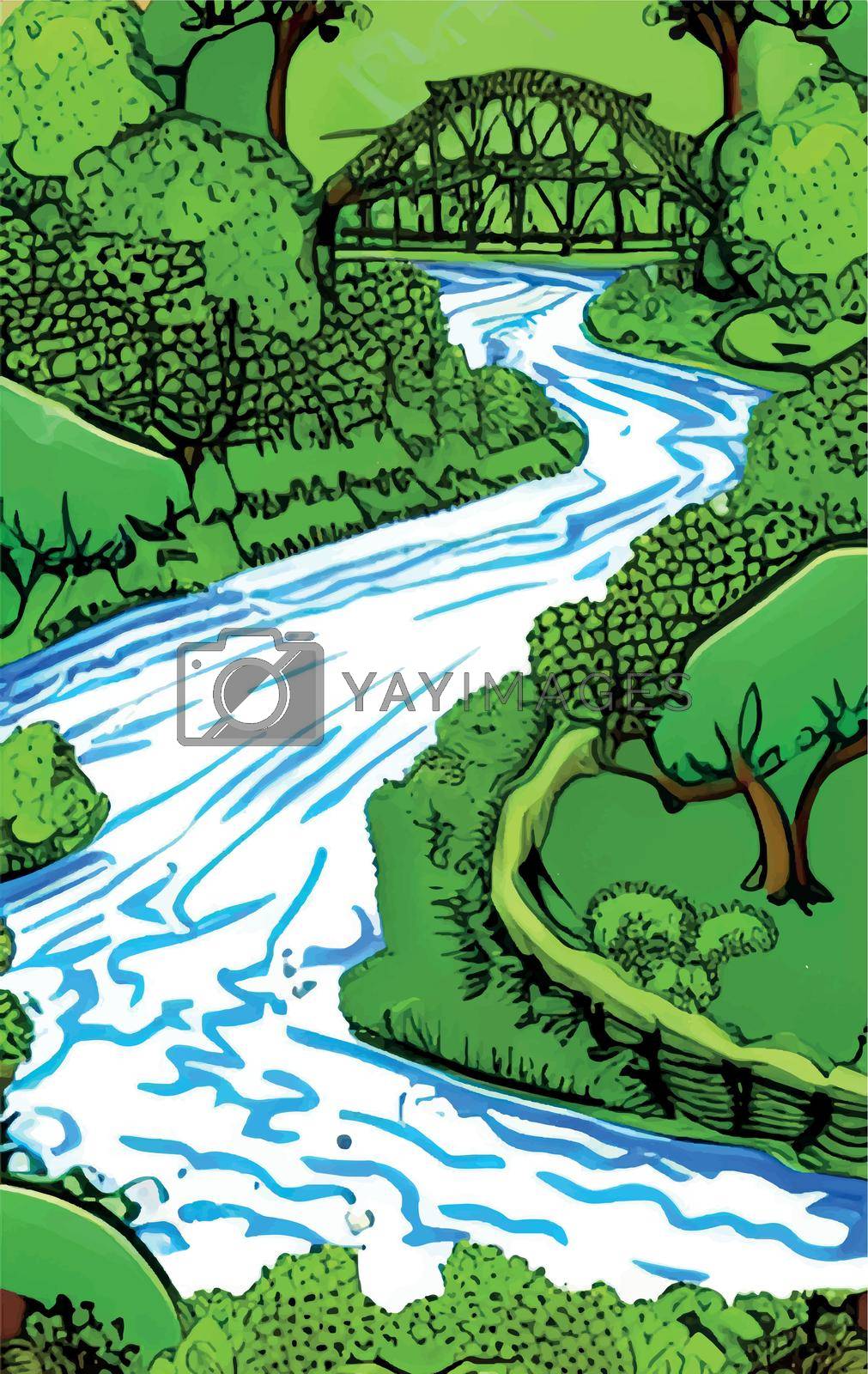 landscape with trees and river from nature