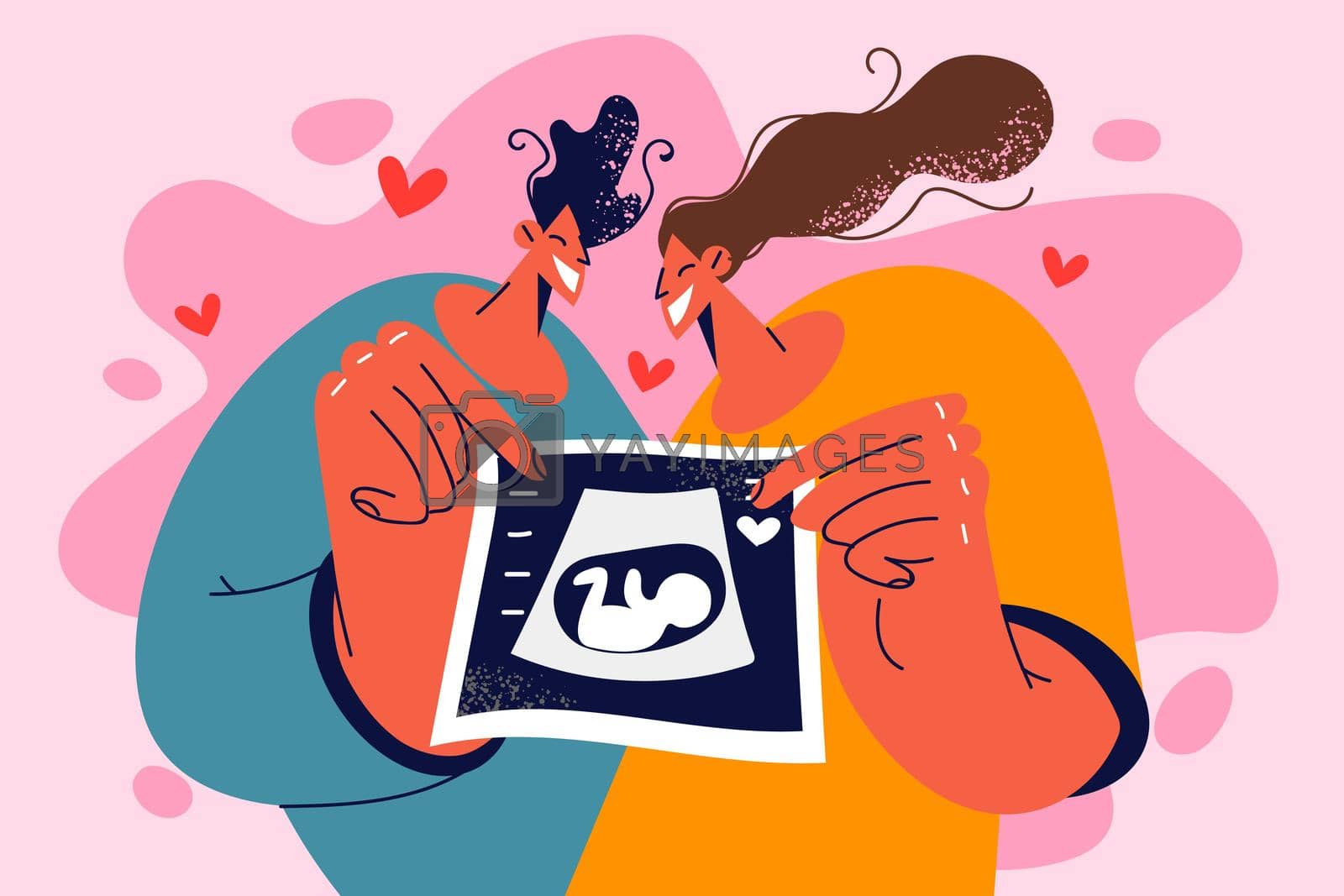 Royalty free image of Happy couple show ultrasound scan by Vasilyeu
