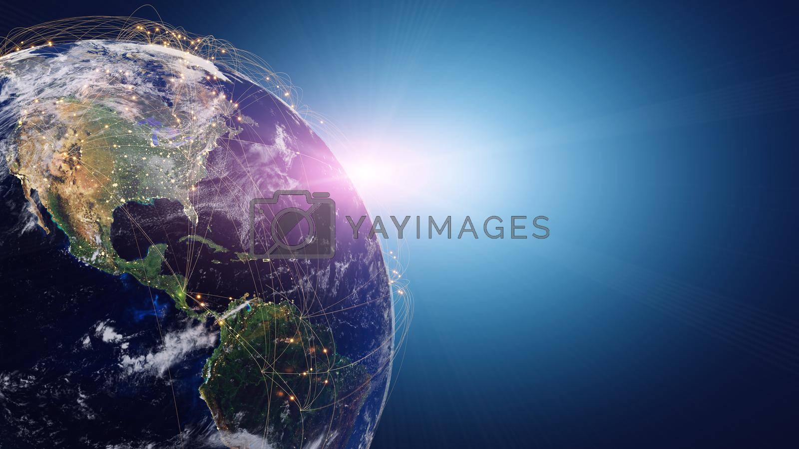 Royalty free image of Globalization and communication concept. Earth and luminous rays. 3d rendering by Taut