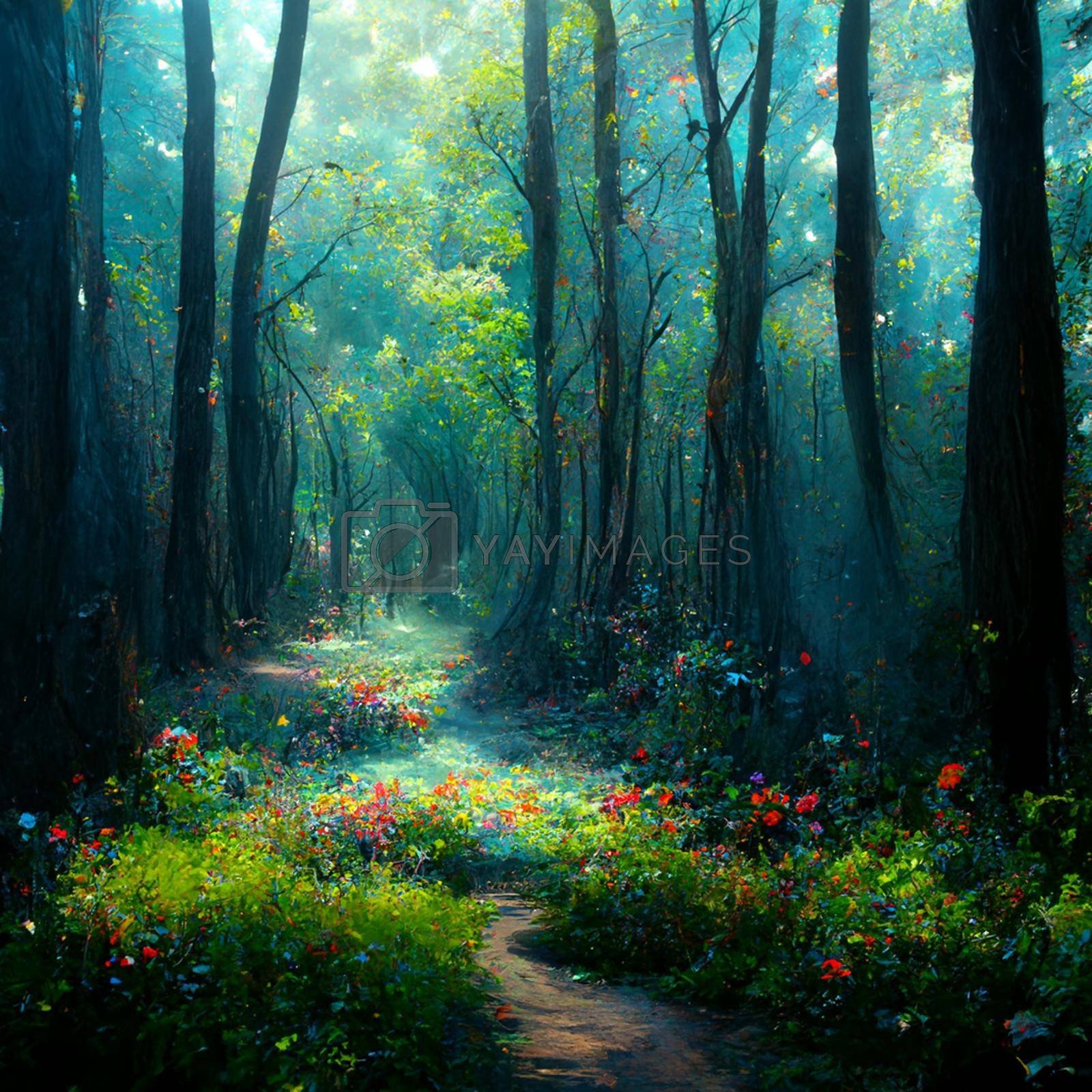 Royalty free image of Beautiful sunny summer morning in magic forest. by marylooo