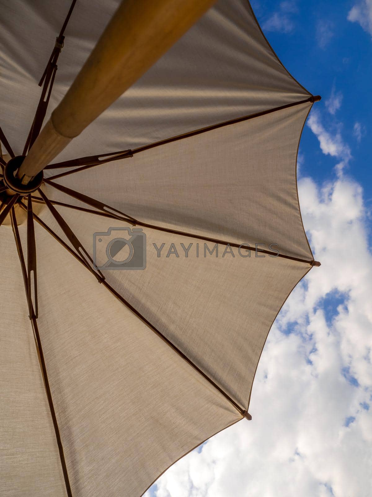Royalty free image of Large umbrella made of calico There is a bamboo umbrella frame by Satakorn