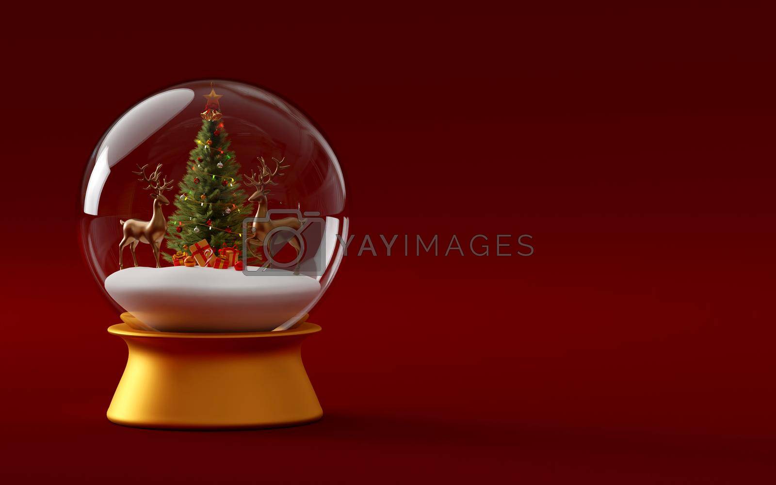 Royalty free image of Reindeer with Christmas tree in snow globe, 3d illustration by nutzchotwarut