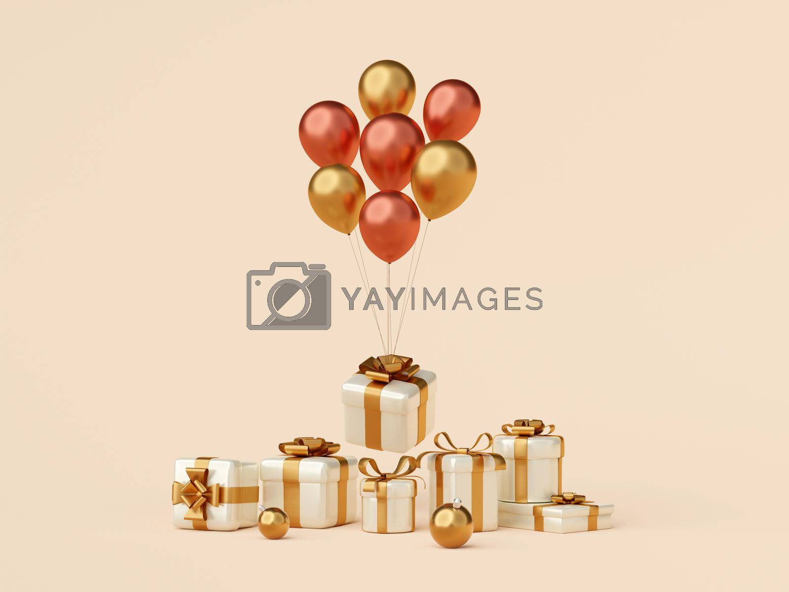 Royalty free image of Gift box with balloons for Christmas celebration, 3d illustration by nutzchotwarut