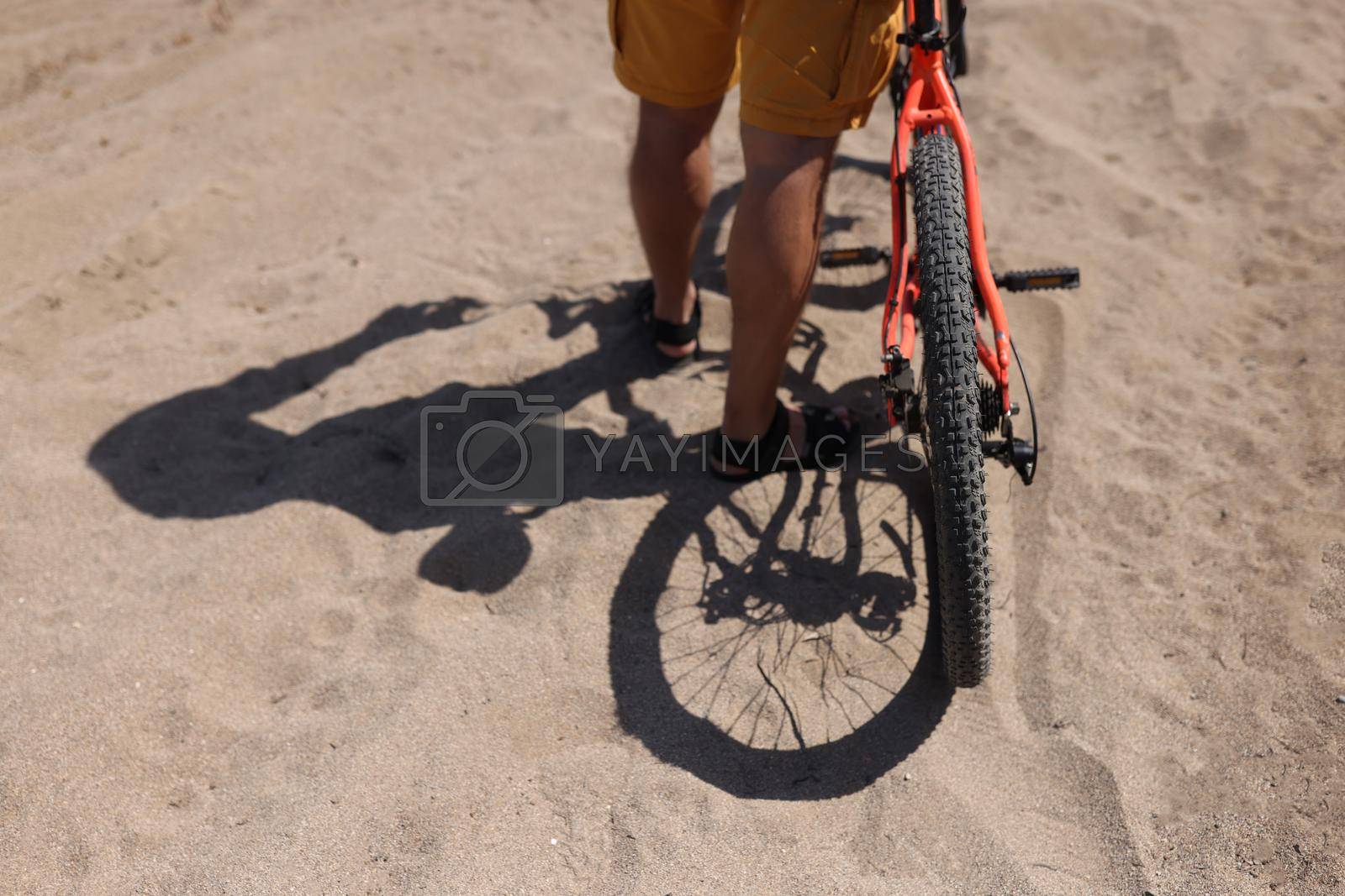 Royalty free image of Rear wheel of mountain bike and rider leg by kuprevich
