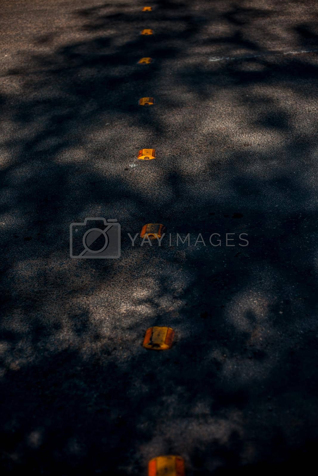 Royalty free image of Close up of solar lights fixed on the roads to indicate direction or a reflector of yellow color. by mirzamlk