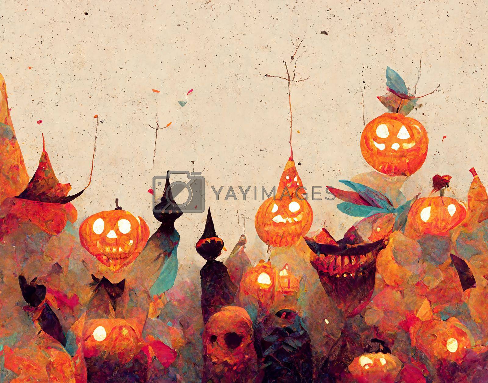 Royalty free image of Halloween greeting card background. Spooky pumpkin in graveyard. by kaisorn