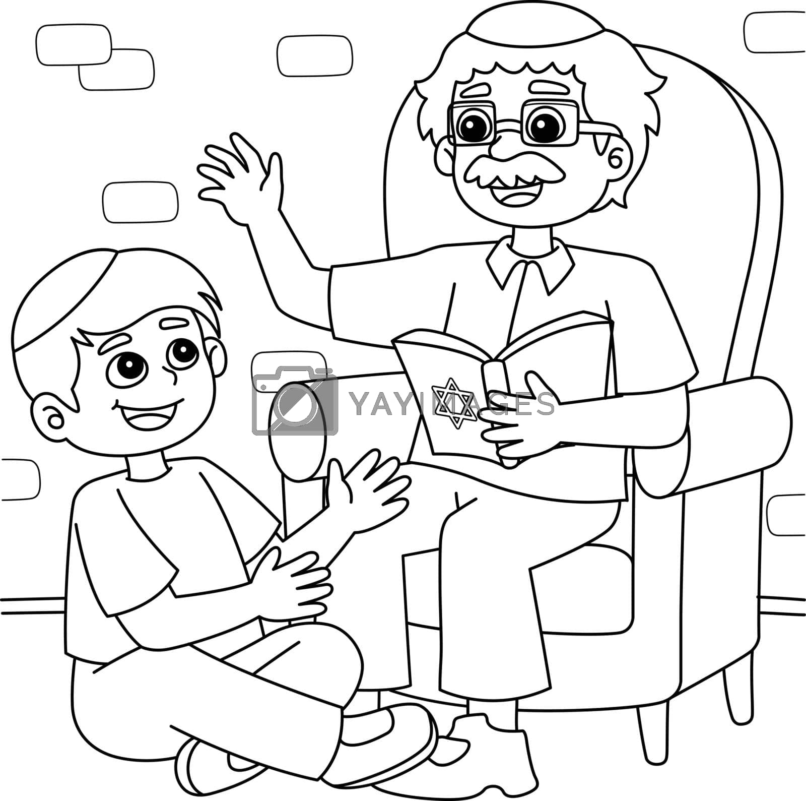 Royalty free image of Hanukkah Grandfather Tells Stories Coloring Page by abbydesign