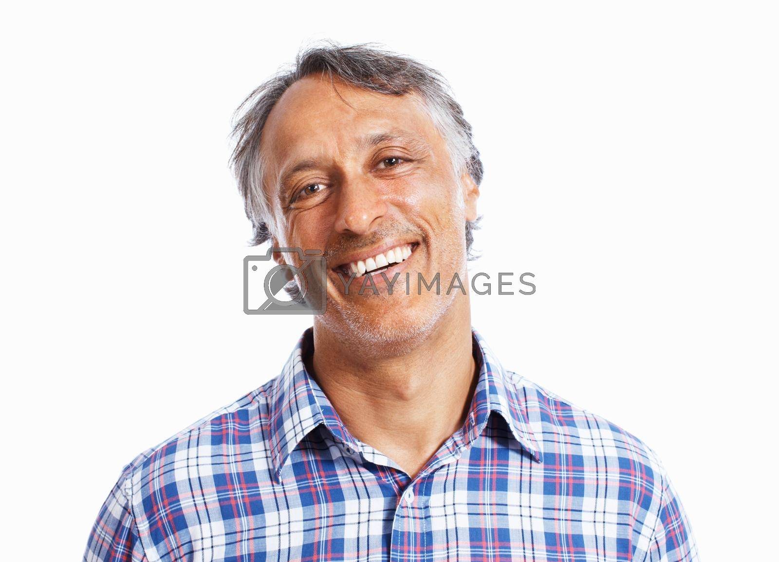 Royalty free image of Smiling business man. Closeup of mature business man smiling over white background. by YuriArcurs