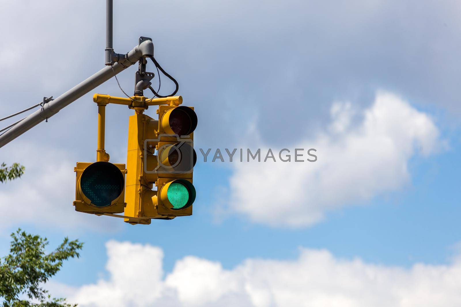 Royalty free image of Yellow traffic lights on a street in New York city by Mariakray