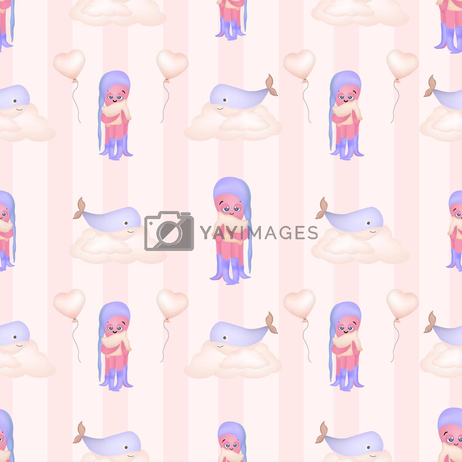 Royalty free image of Seamless pattern with octopuses. Cute children's octopus character. Children's textiles. Seamless ornament for babies by annatarankova