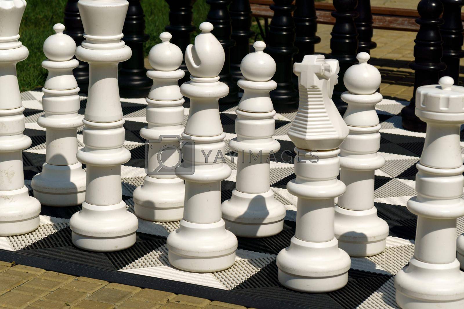 Royalty free image of Outdoor chess board with big plastic pieces. Outdoor giant chess. Leisure and activities. by darksoul72