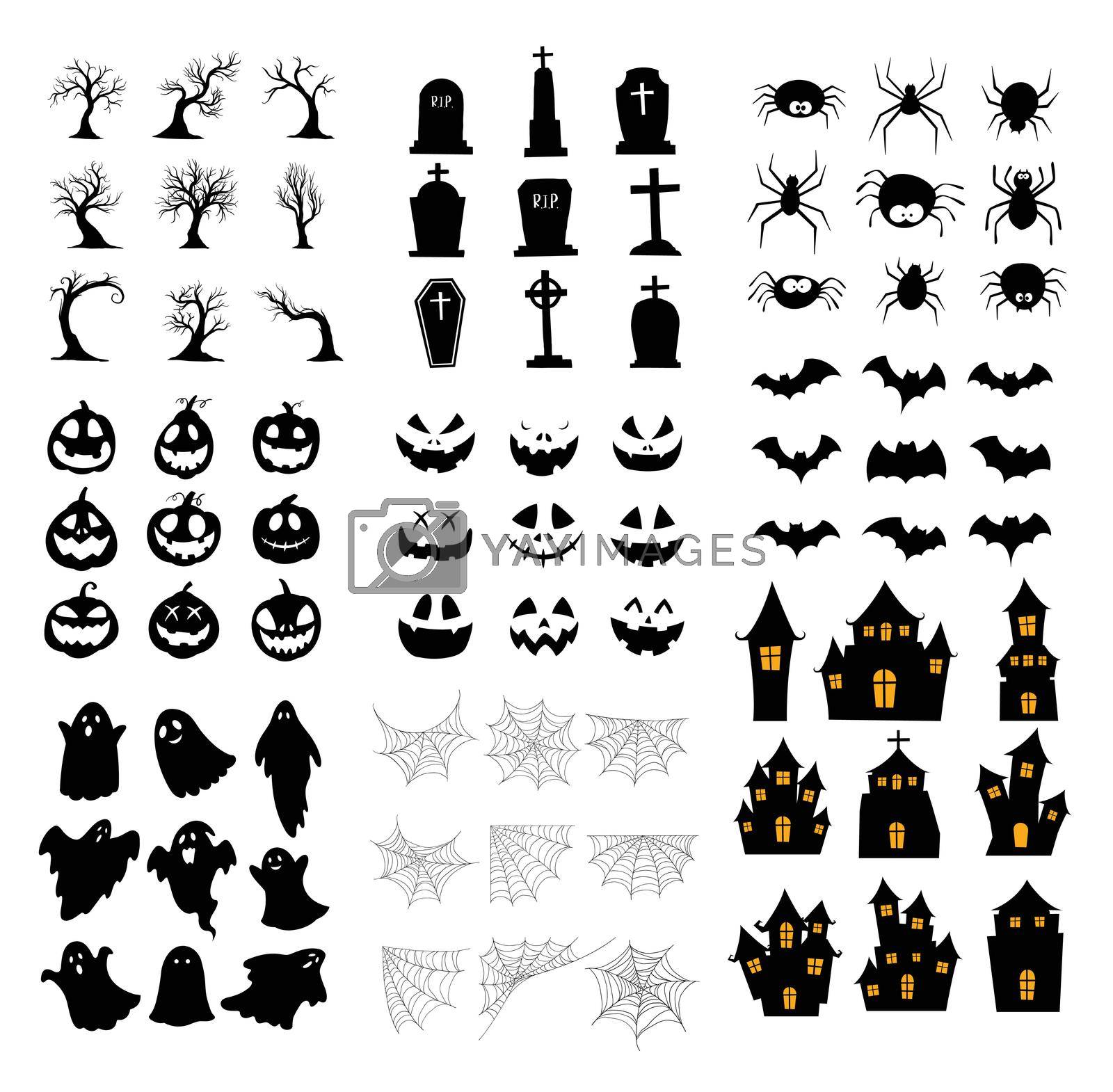 Royalty free image of Halloween silhouette set. Collection of halloween icon and element isolated on white background. by kaisorn