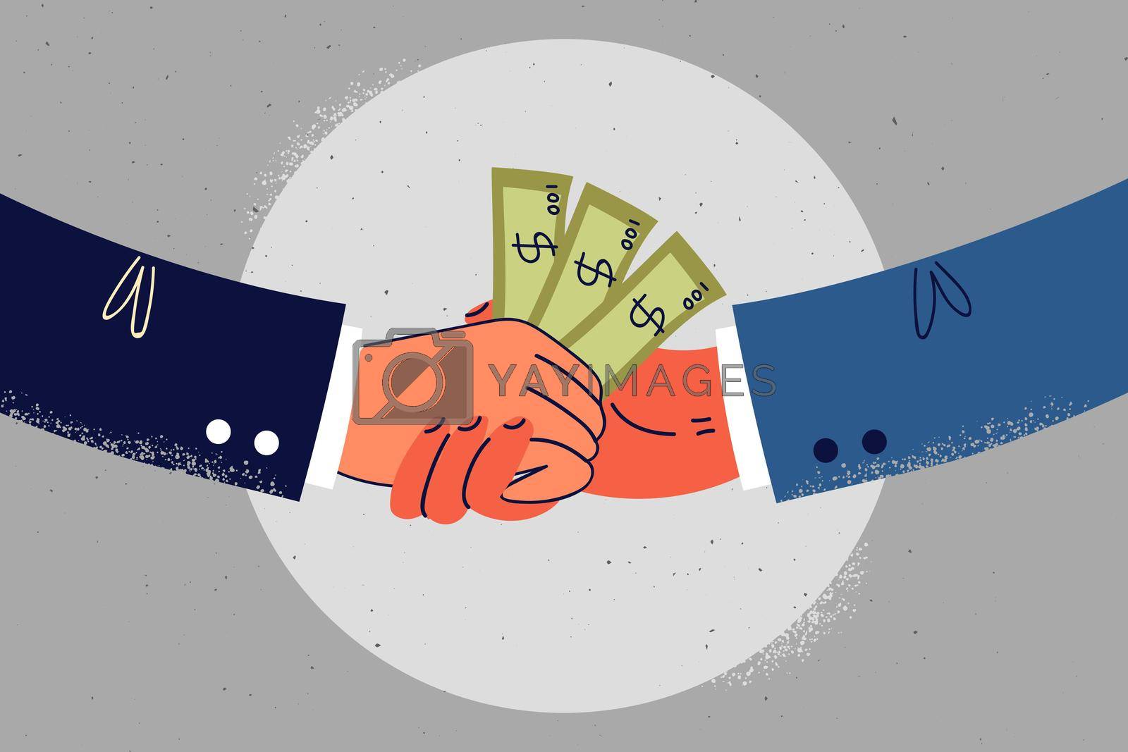 Royalty free image of Businesspeople shake hands exchange money by Vasilyeu