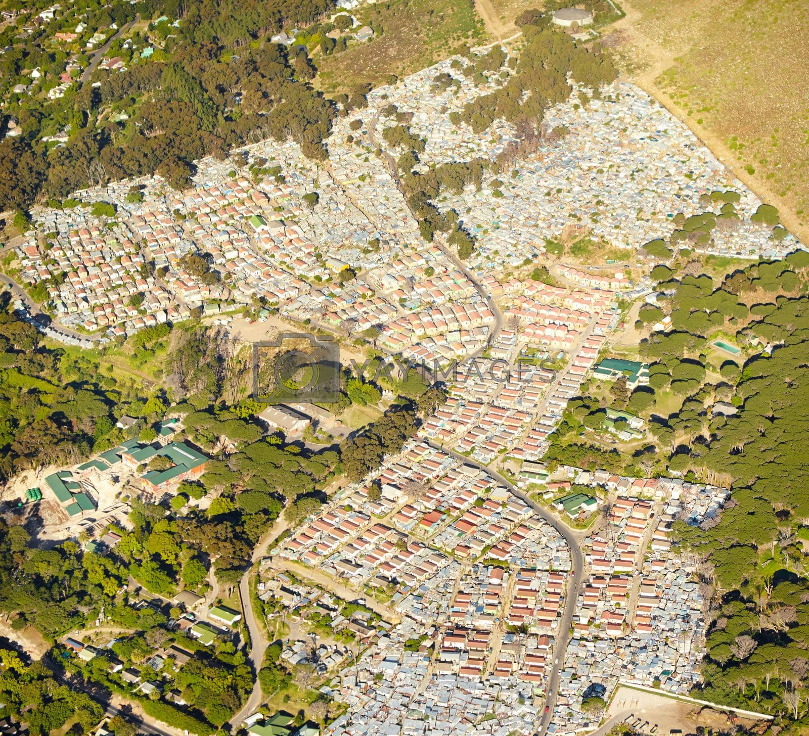 Rural development. Aerial view of a small urband development in the countryside