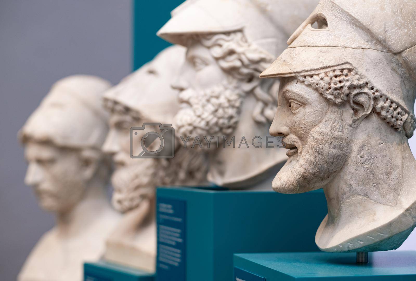 Berlin, Germany - 18 September 2019: Famous busts of miltiades in Berlin Altes museum. Ancient sculptures at exibition in Germany