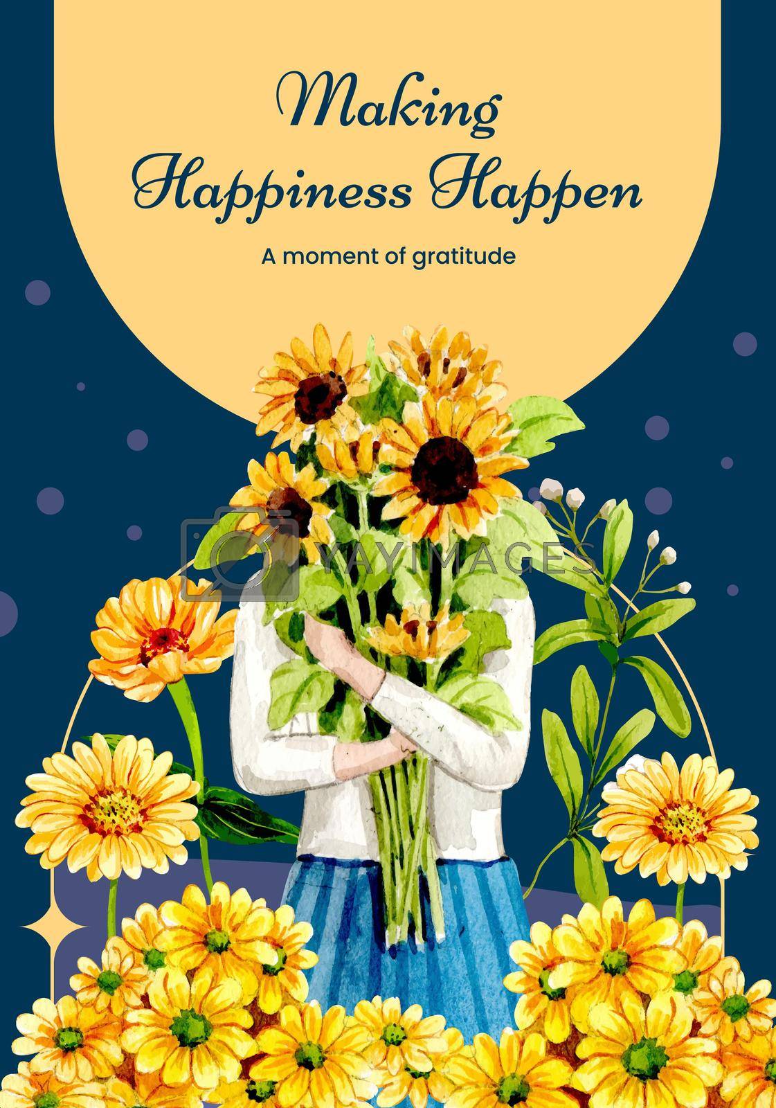 Royalty free image of Poster template with happiness happen day concept,watercolor style by Photographeeasia