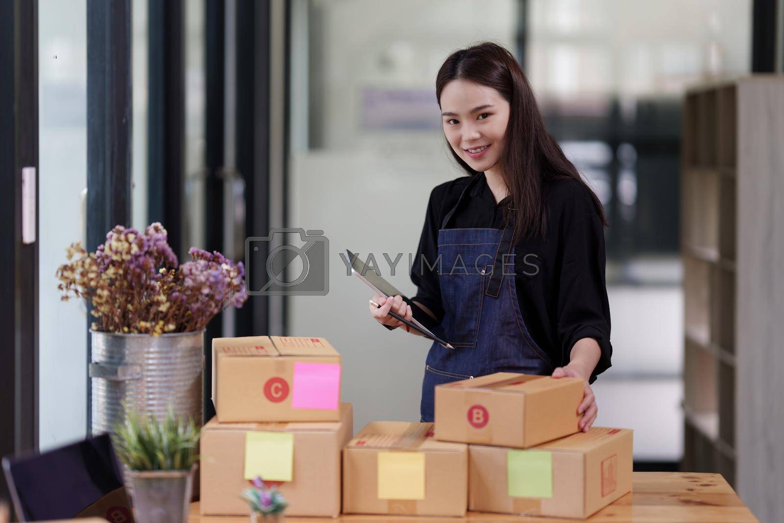 Royalty free image of Small Business retail market and online sell marketing delivery, SME e-commerce concept by itchaznong
