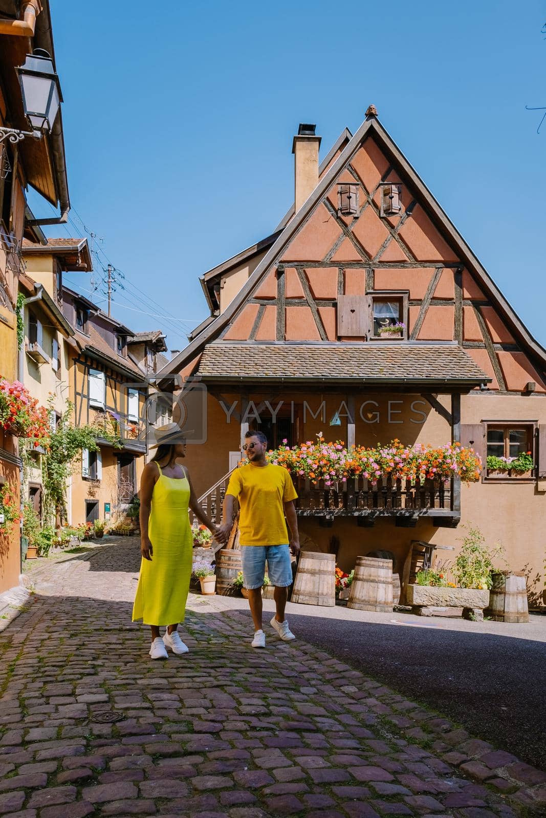 Royalty free image of Eguisheim, Alsace, France,Traditional colorful halt-timbered houses in Eguisheim Old Town on Alsace Wine Route, France by fokkebok