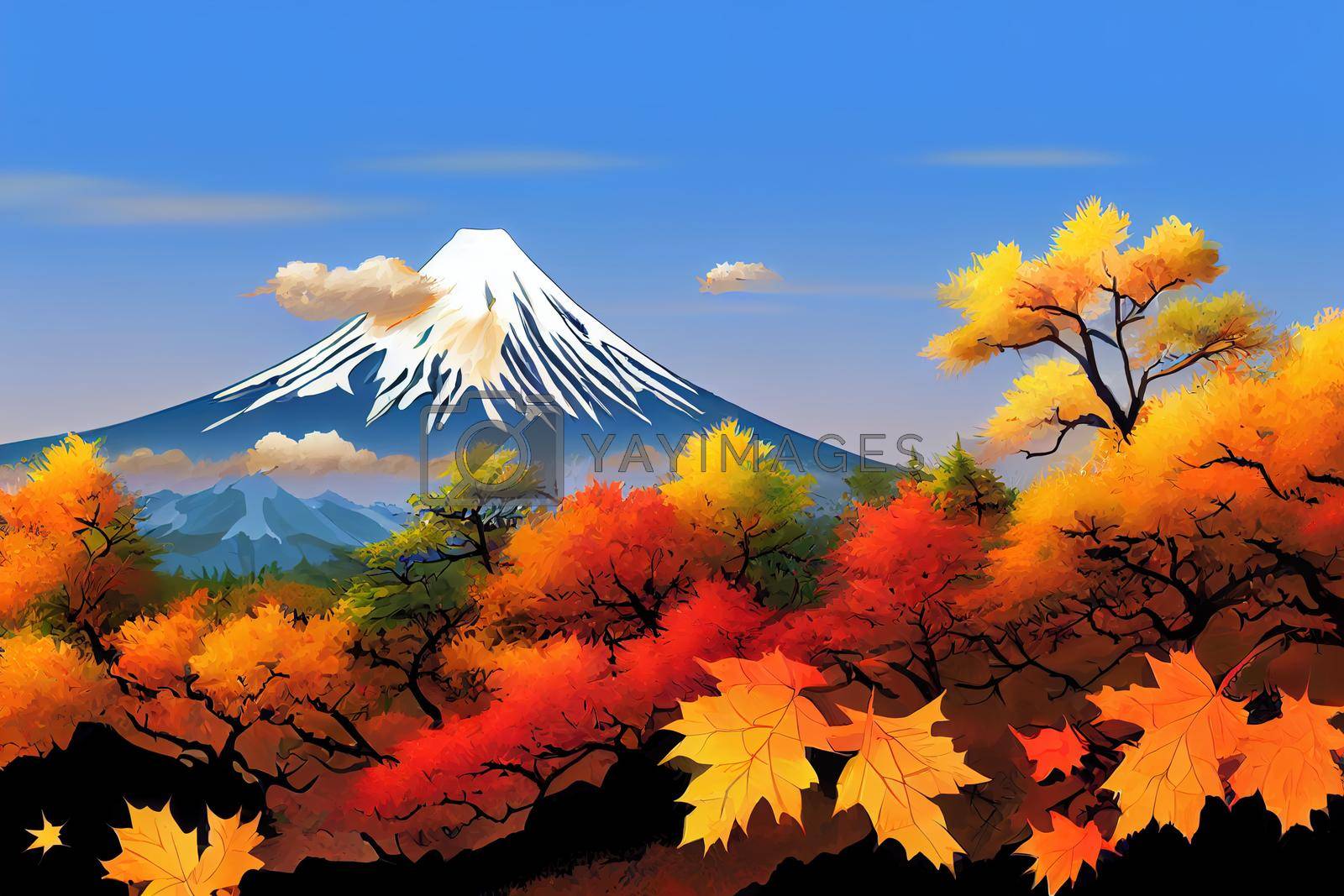 Royalty free image of Mt, Fuji with fall colors in Japan, anime style by 2ragon