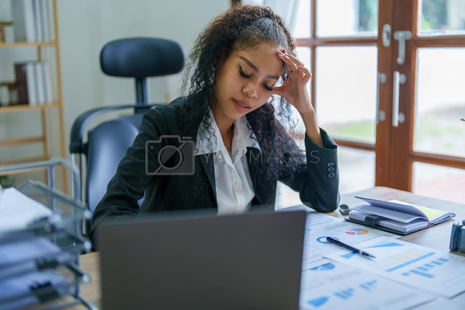 Royalty free image of African Americans women entrepreneurs showing fear and anxiety by Manastrong