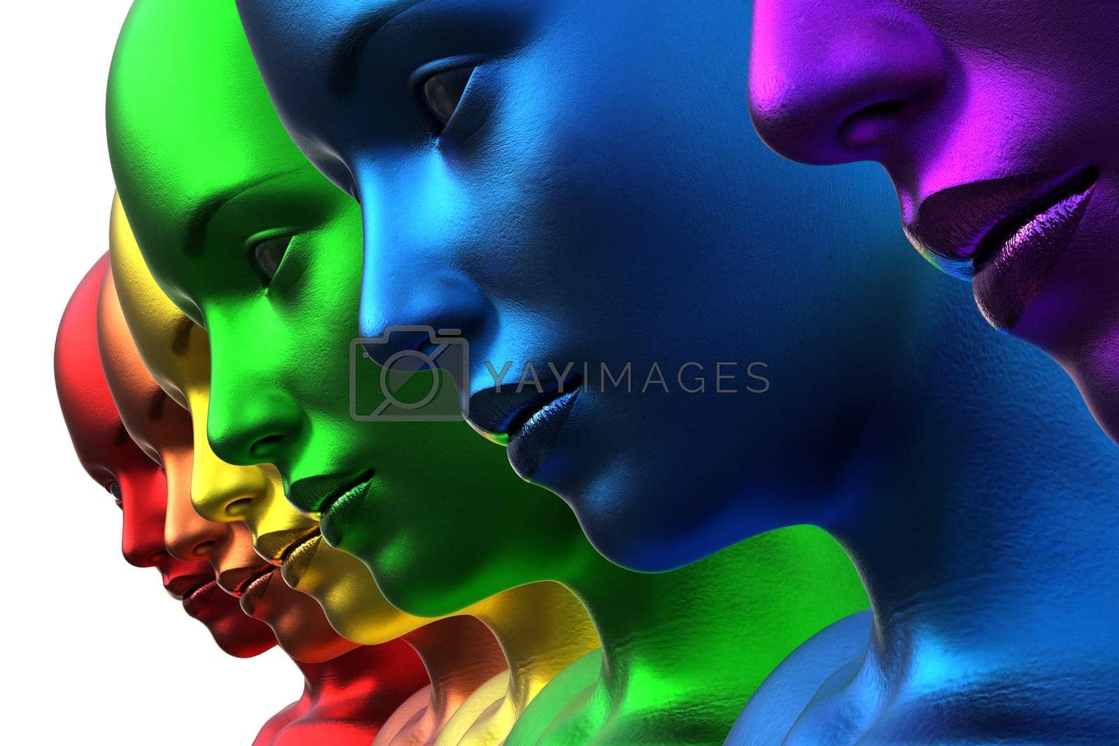 Royalty free image of 3d illustration. Row of multicolored women. Rainbow. metallic. by mrwed54