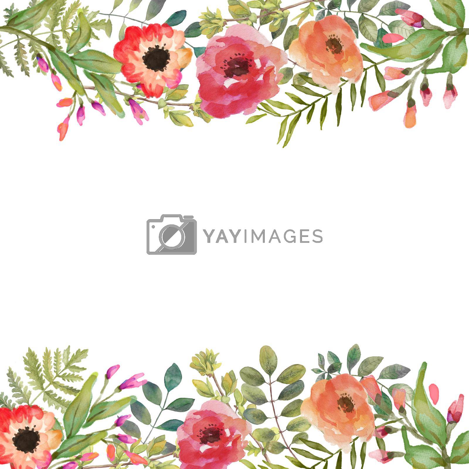 Royalty free image of watercolor flower frame backgrounds. Wedding ornament concept. Flower poster, invitation. decorative greeting card or invitation design background by ANITA