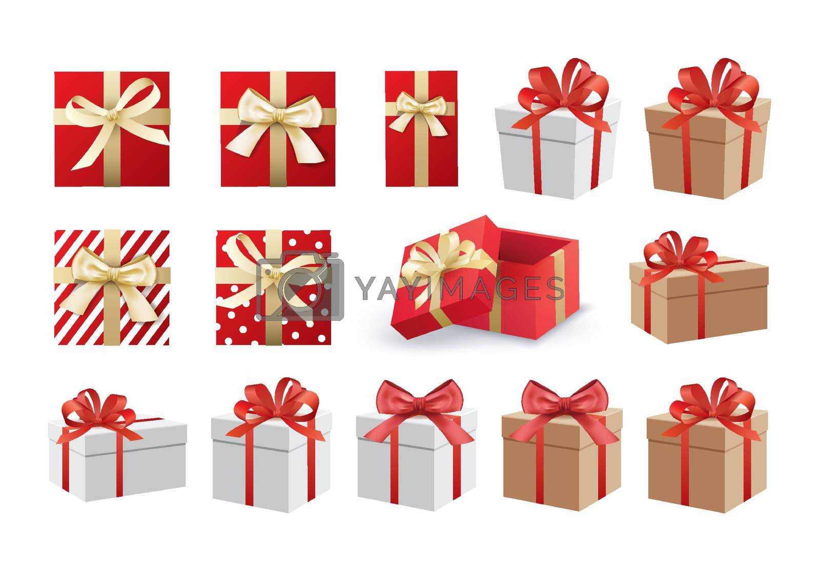 Royalty free image of Christmas and happy new year gift boxes set on white background. by kaisorn