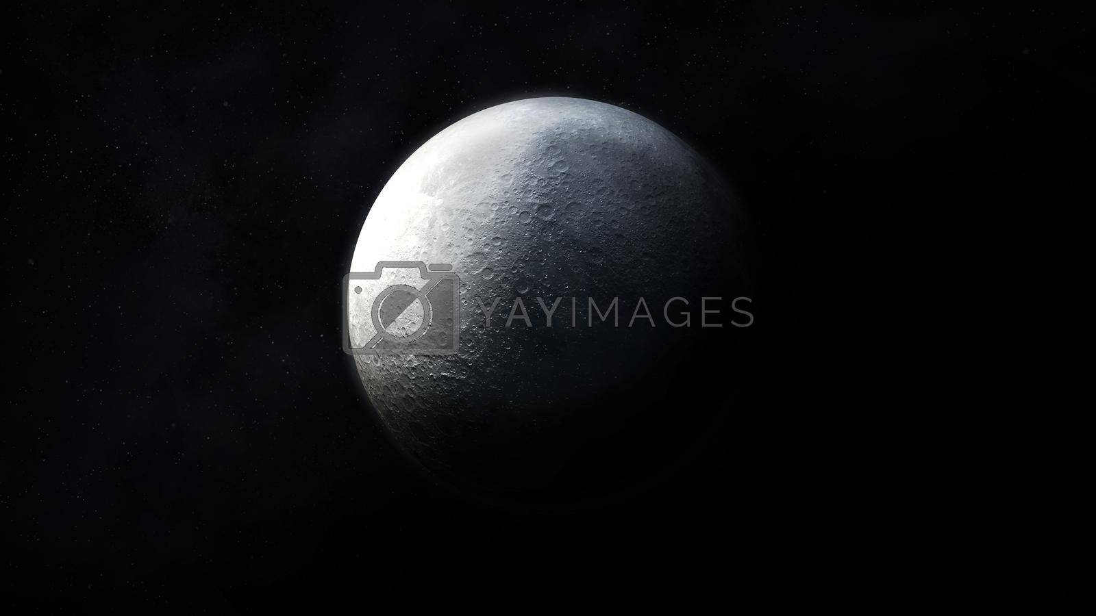 Royalty free image of Dark gray image of a half-illuminated moon in space. by ConceptCafe