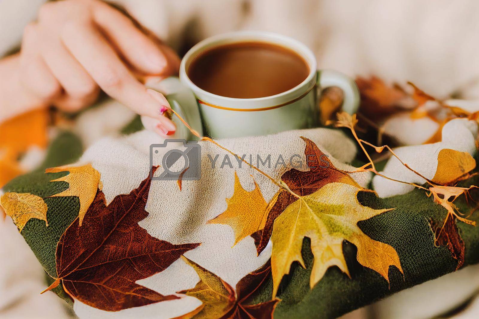 Royalty free image of Floral autumn background A mug of coffee in a by 2ragon