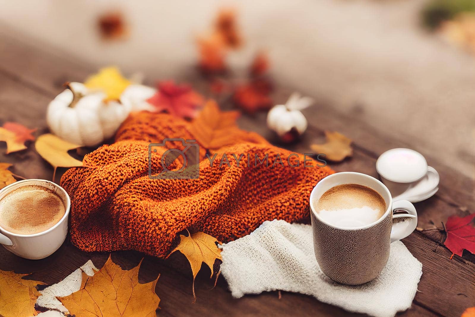 Royalty free image of Autumn composition A cup of coffee with milk, a by 2ragon