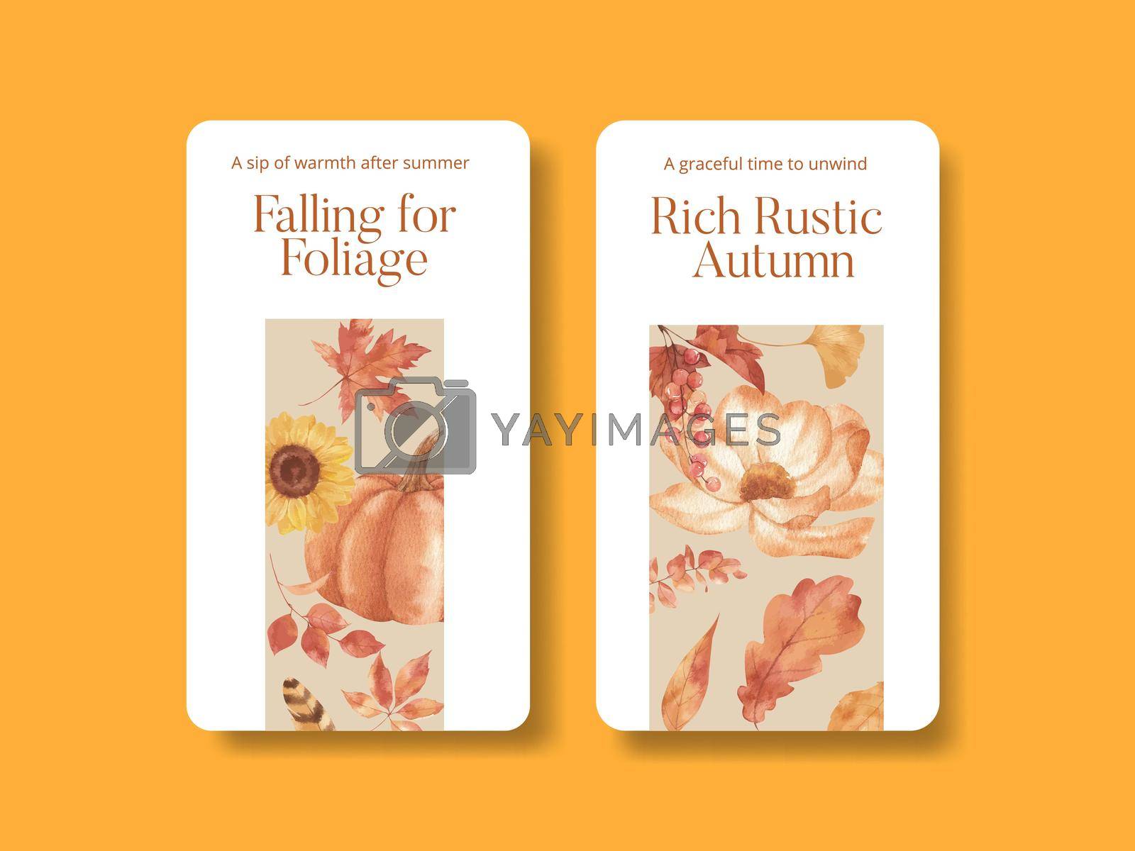 Royalty free image of Instagram template with rustic fall foliage concept,watercolor style by Photographeeasia