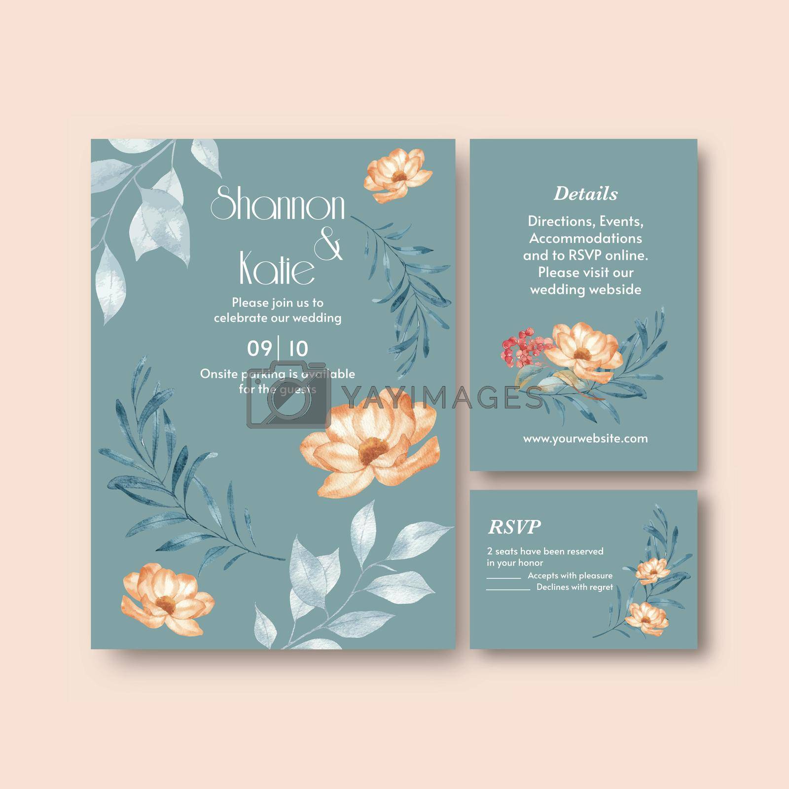 Royalty free image of Wedding card template with rustic fall foliage concept,watercolor style by Photographeeasia