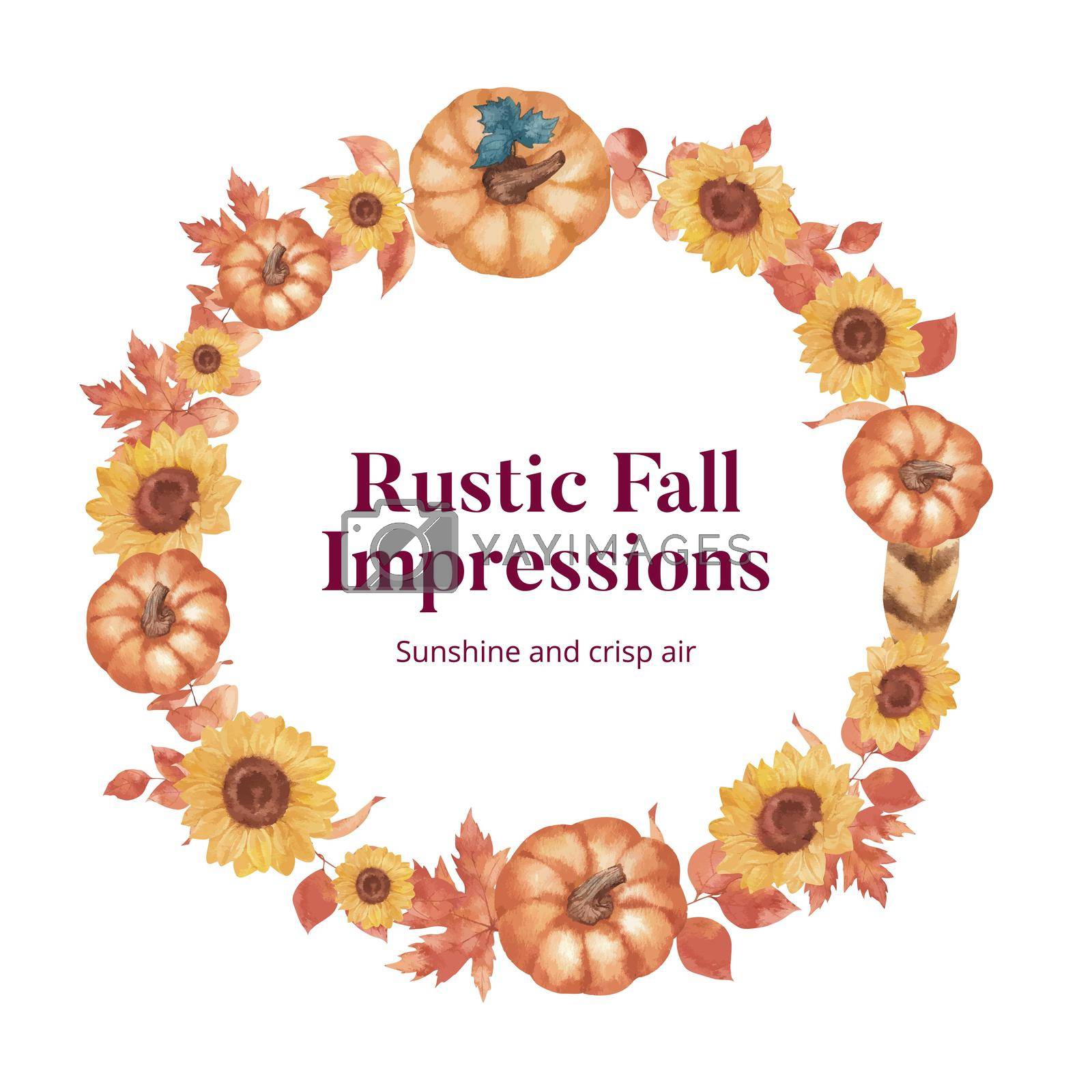Royalty free image of Wreath template with rustic fall foliage concept,watercolor style by Photographeeasia