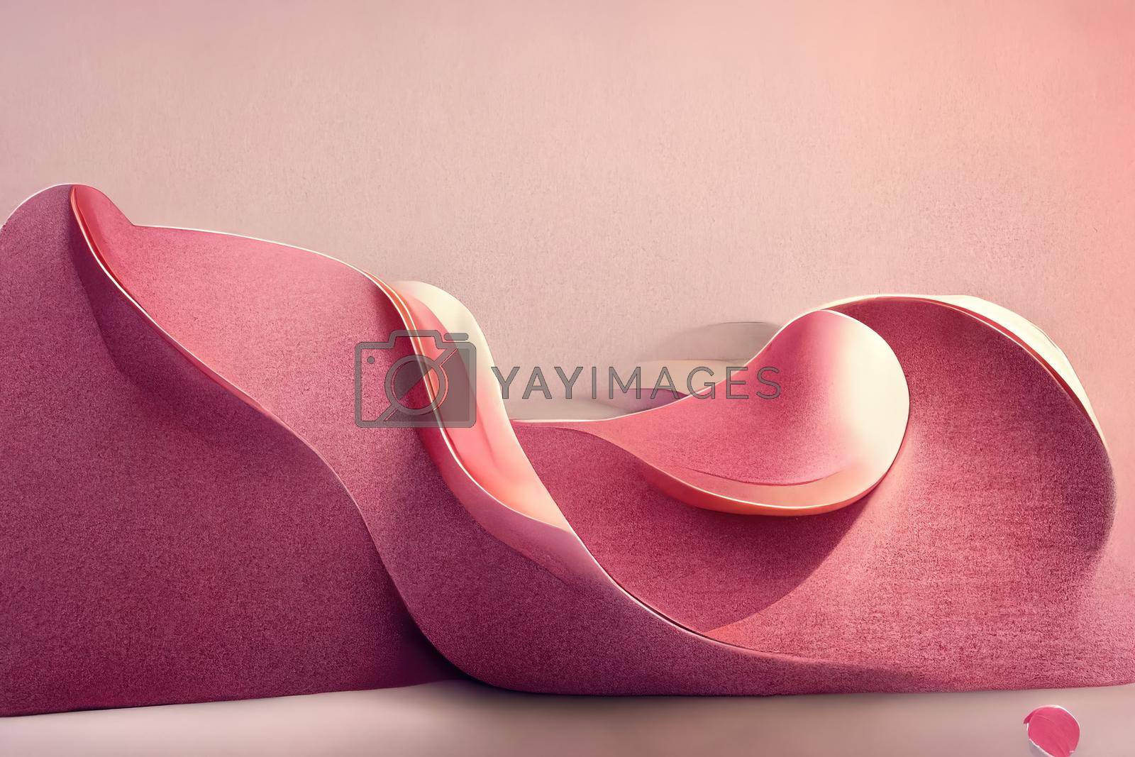 Abstract pink background, wavy fashion wallpaper, 3d illustration