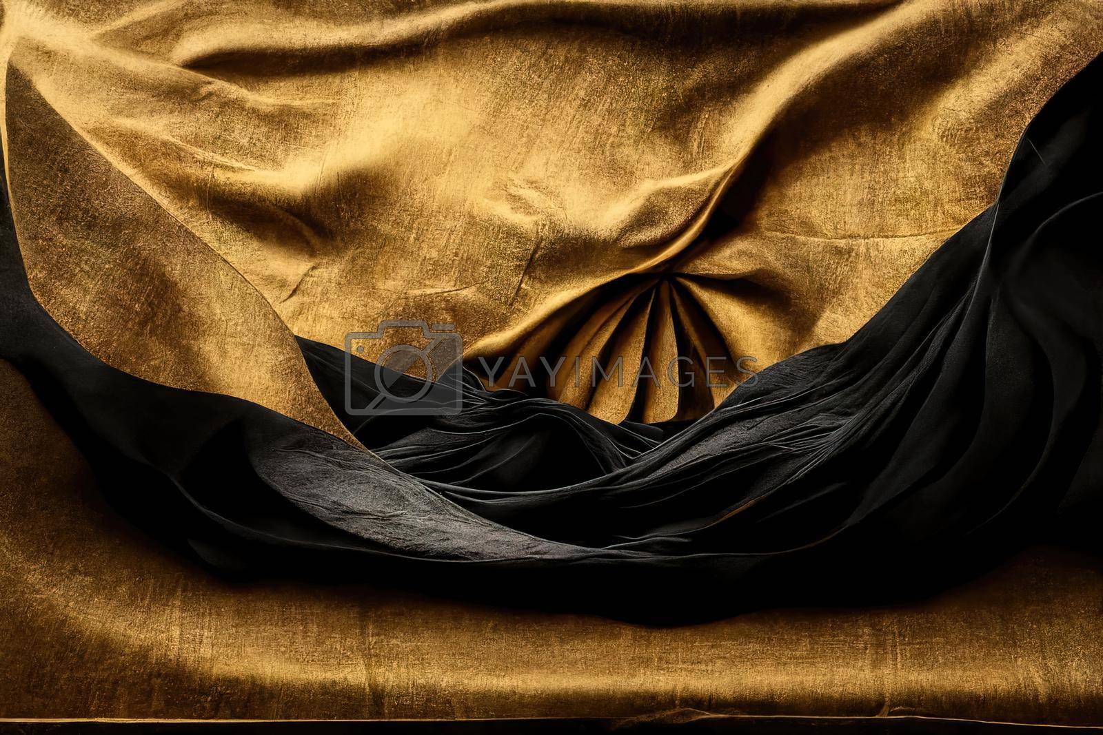 Royalty free image of 3d render, abstract fashion wallpaper. Modern minimal composition with gold black silk fabric by Farcas