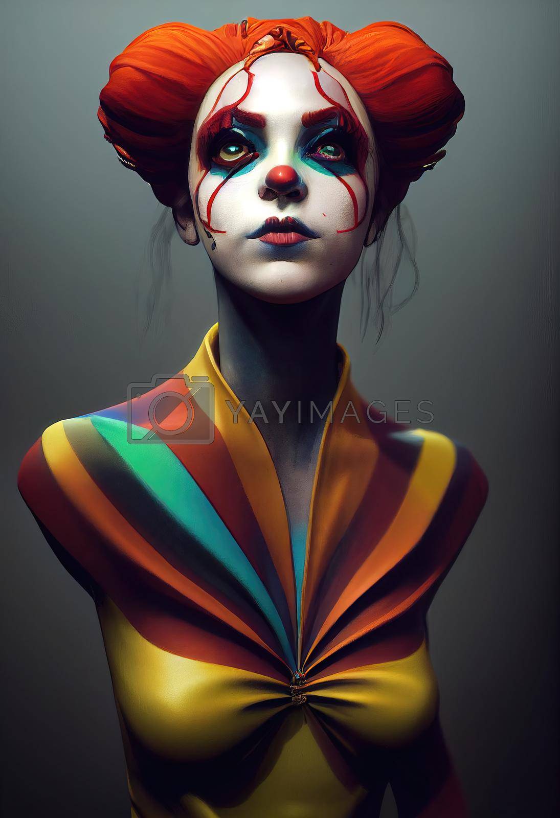 Royalty free image of Portrait of a beautiful clown girl, 3d render by Farcas