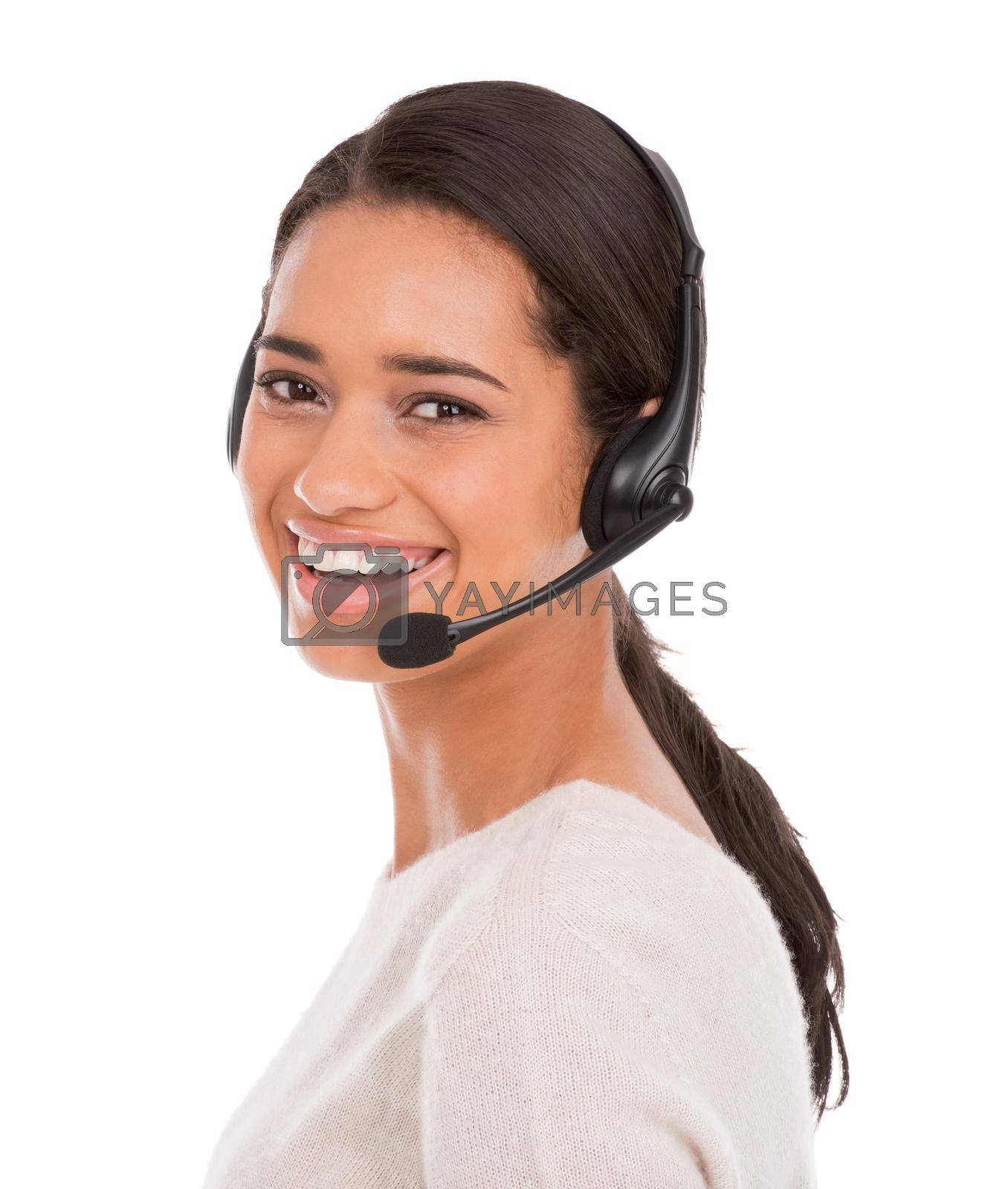 Royalty free image of Ready to take your call. A young female customer service representative wearing a headset. by YuriArcurs