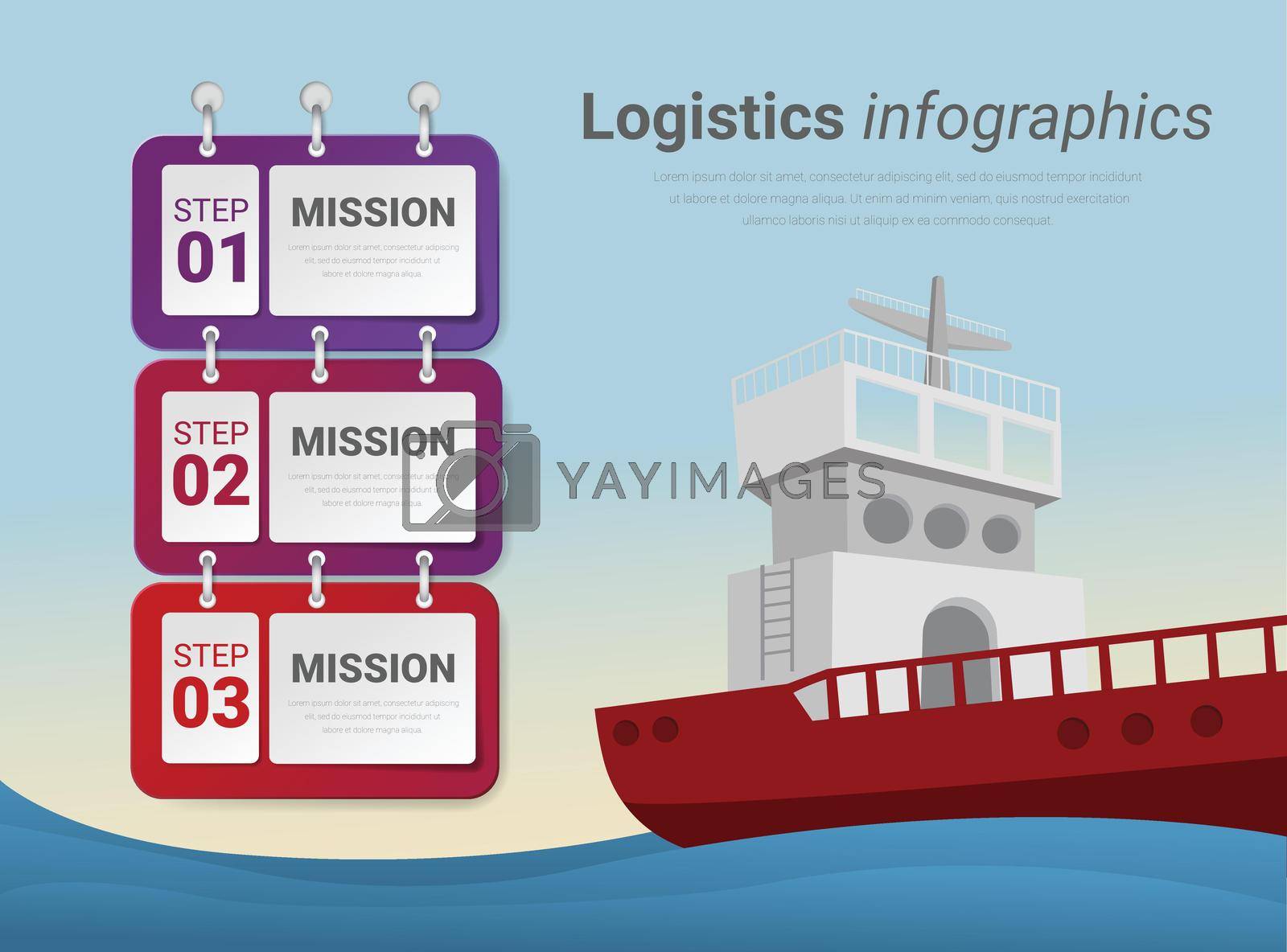 Ship Infographic design element, Logistics and transportation diagram on a sea background.