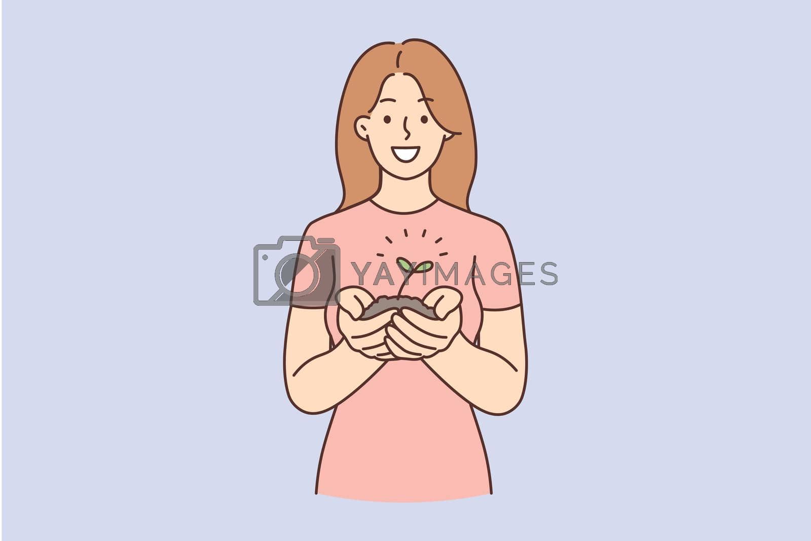 Royalty free image of Smiling woman with seedling in hands by Vasilyeu