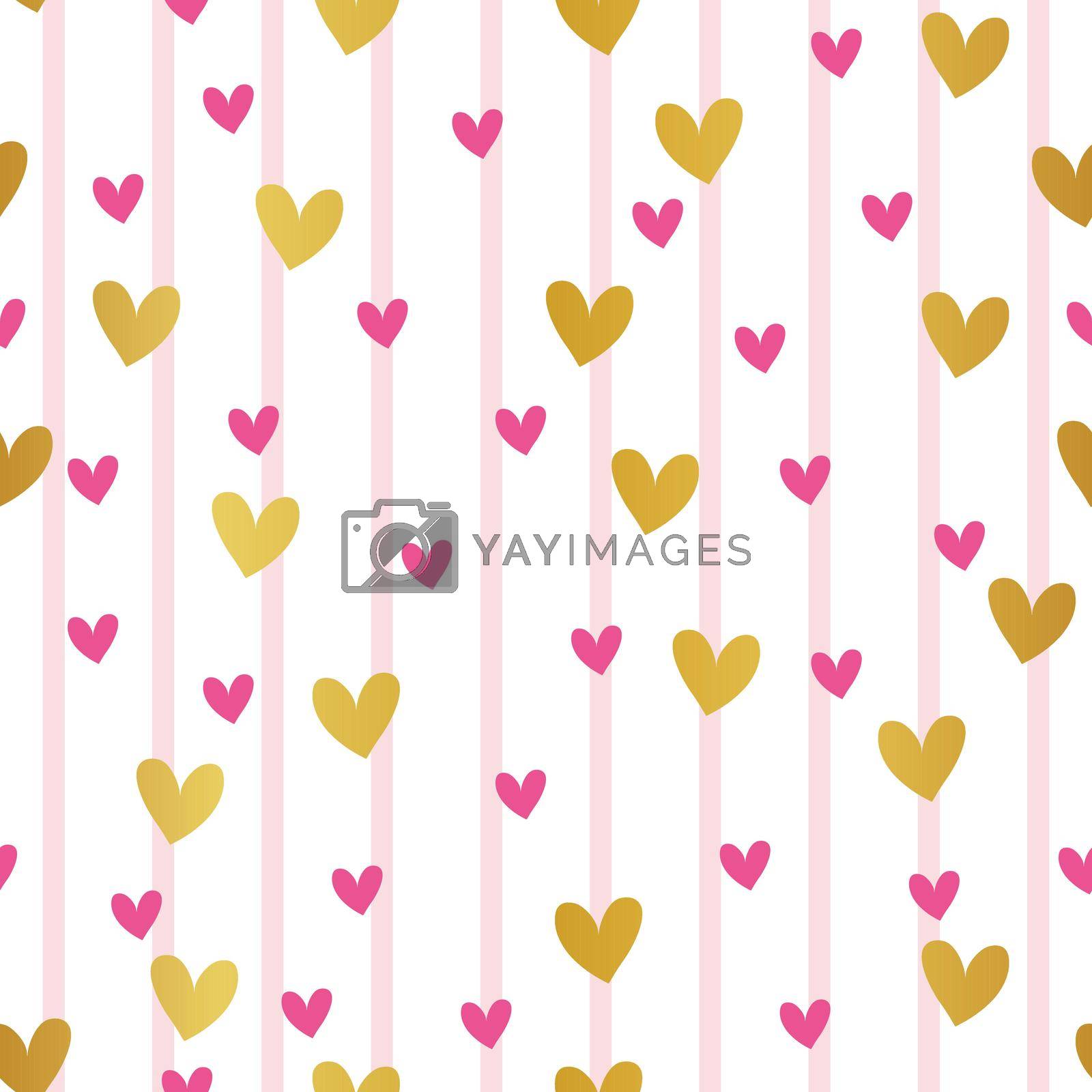 Royalty free image of Seamless pink and golden hearts on horizontal stripes by elinnet