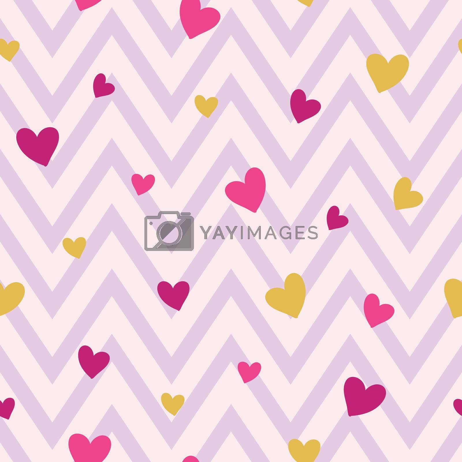 Royalty free image of Seamless pattern with pink and gold hearts on pink chevron background by elinnet
