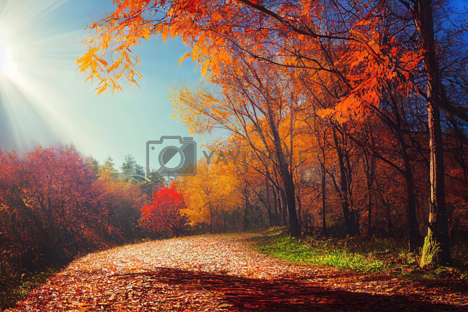 Royalty free image of Autumn landscape background, fall park or forest panorama by 2ragon